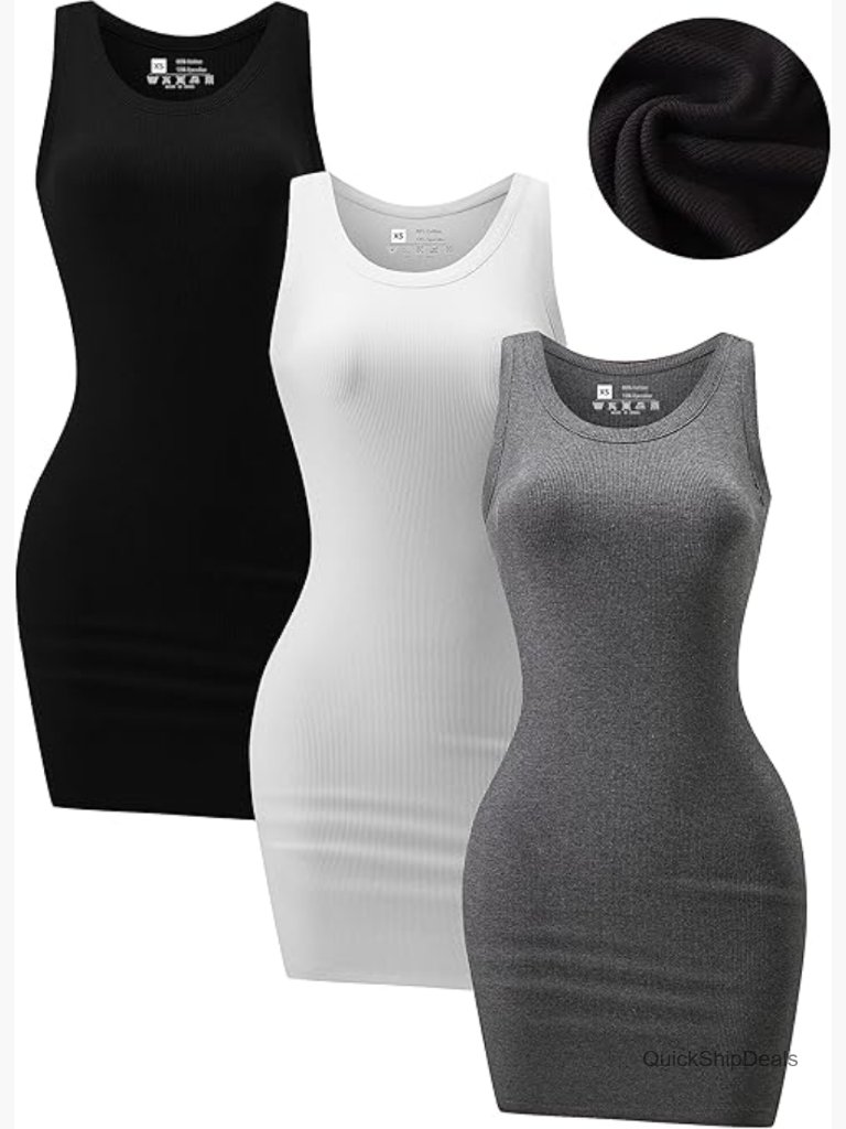 Ribbed Crewneck Tank Top Bodycon Mini Dress Sleeveless Sundress